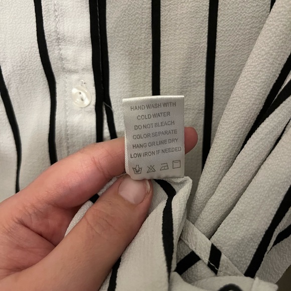 Black & White Striped High Low Top Button Down Collared Top with Back Cut Out - Picture 7 of 11